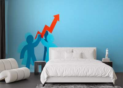 Business team and red up arrow. Sales growth and growth graph up. Copy space for text. Wall mural