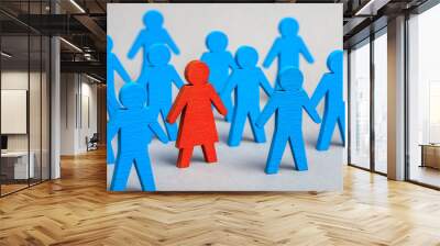 Gender discrimination of women at work and in society. Figures with men and one woman on a gray background Wall mural