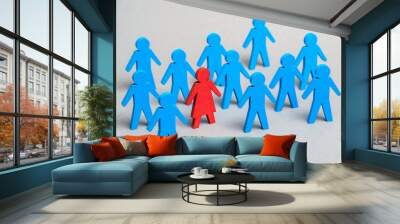 Gender discrimination of women at work and in society. Figures with men and one woman on a gray background Wall mural