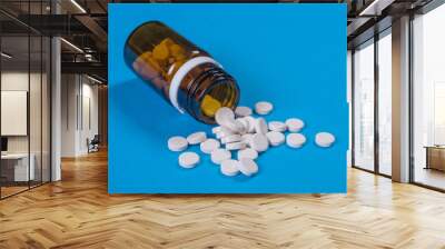 Meny different colourfull pills in strips. Medicine background f Wall mural