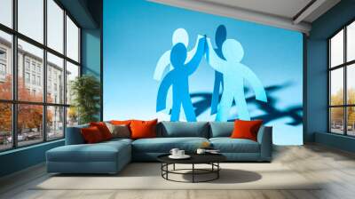 Successful business team winner give five. Team building. Wall mural