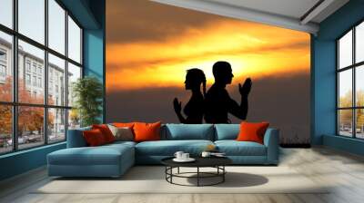 asana yoga pose for couple Wall mural