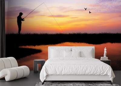 fishing at sunset Wall mural