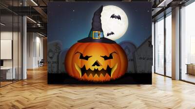 Halloween pumpkin with face Wall mural