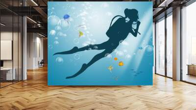 illustration of scuba diving Wall mural