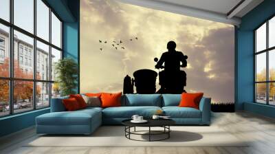 man on sidecar at sunset Wall mural