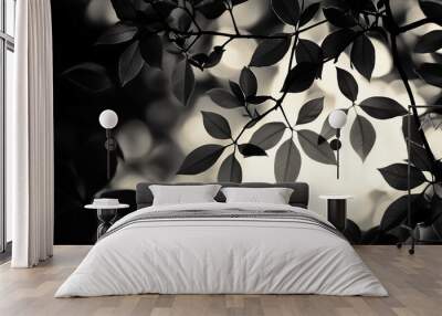 Black and white silhouette of leaves with shadow patterns Wall mural