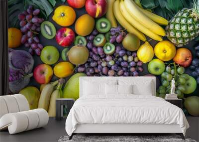 A Variety of Fresh Fruits on a Dark Background Wall mural