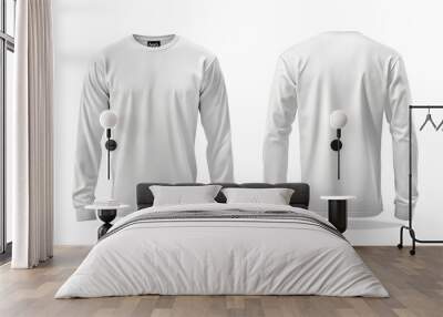 Blank white longsleeve t-shirt mockup, front and back view Wall mural