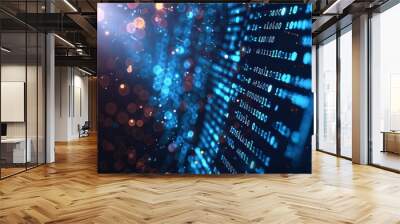 information technology and blue digital binary data network with coding and software algorithm programing as blue data flow abstract datum background banner Wall mural