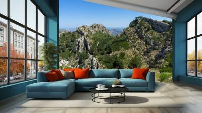 beautiful green mediterranean landscape and majestic mountain crest in Spain tranquil nature Wall mural