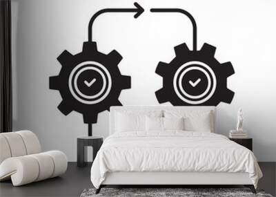 black effective integration icon with two thin gear. concept of work flow symbol or easy technical procedure. linear simple trend modern logotype graphic stroke design web element isolated on white Wall mural