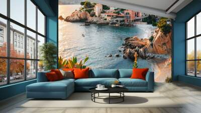 A beautiful view of a coast with a small village on the cliff Wall mural