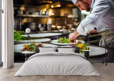 A chef preparing dishes in a gourmet restaurant Wall mural