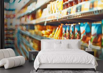 A grocery store shelves full of food products Wall mural