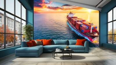 A large container ship with containers sailing in open ocean Wall mural