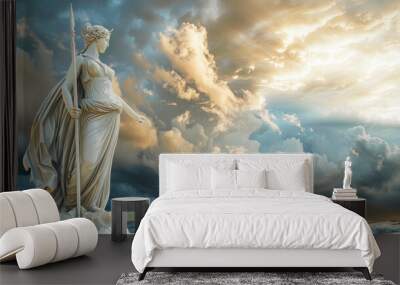 A magnificent statue of Athena, the ancient greek goddess of wisdom, craft, and warfare Wall mural