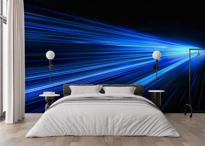 Abstract blue speed lines agains a black background Wall mural