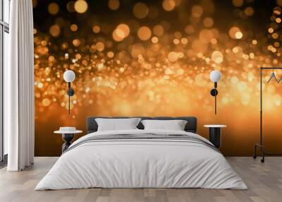 Abstract golden and light particles against golden gradient background. Christmas or festive background illustration. Wall mural