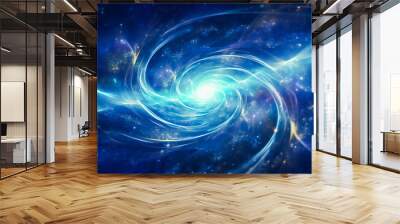 Abstract swirl of light in blue space. Generic technology and science background illustration. Wall mural