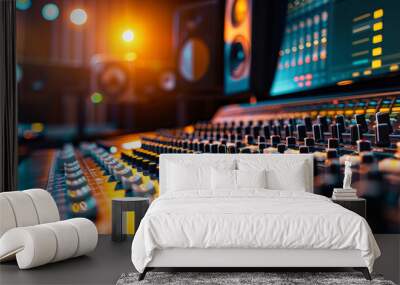 Audio mixing console in a recording studio Wall mural