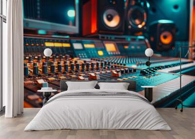 Audio mixing console in a recording studio Wall mural