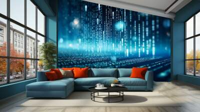 Binary data blue abstract background. Information technology concept Wall mural