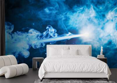 Blue abstract laser beam with blue steam around Wall mural