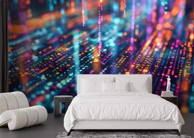 Colorful abstract digital lines and numbers Wall mural