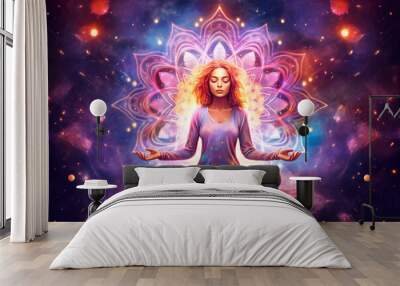 Deep meditation, transcendent, spiritual, yoga concept illustration. Created with Generative AI technology. Wall mural