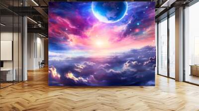 Fantastic colorful cosmic illustration. Created with Generative AI technology. Wall mural