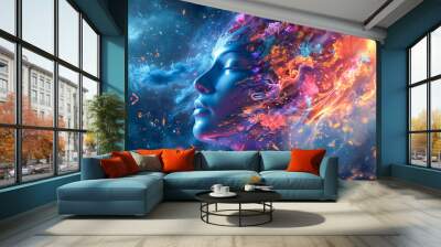 Head of a woman in meditating trance. Abstract concept of meditation, yoga and transcendent. Wall mural