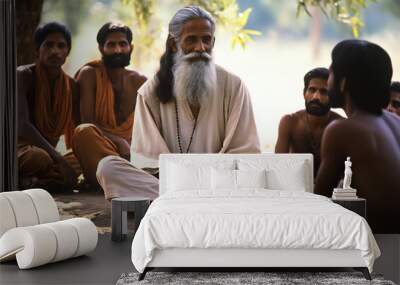 Old indian guru surrounded by his disciples Wall mural