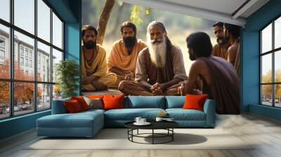 Old indian guru surrounded by his disciples Wall mural