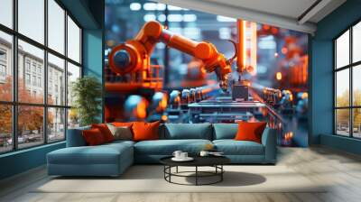 Sophisticated robotic arm. Advanced industrial technology concept. Wall mural