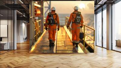 Two oil and gas workers on an industrial platform Wall mural