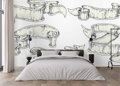 Grungy vector scrolls collection. Antique and damaged ribbon. Wall mural