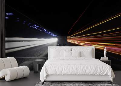 Two lane light trails, center view Wall mural