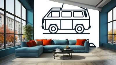 Vector of vintage van for camping with roof tent on white background - icon set Wall mural