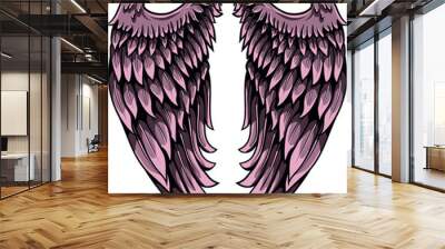 Seraphim pair of wings with lights and shadows vector illustration. Wall mural