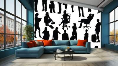 Silhouettes of people who have business meetings or working in office vector collection. Wall mural