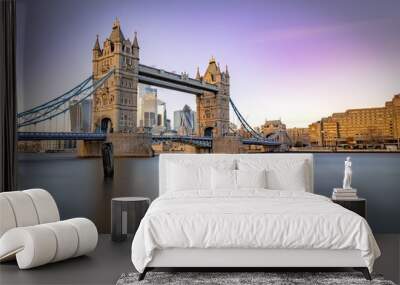 Landscape of the Tower Bridge over the Thames with long exposure in London, the UK Wall mural