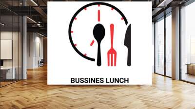 simple cartoon business lunch logo. concept of tasty snack in afternoon or morning or daily routine. flat trend modern tableware logotype graphic art menu element design isolated on white background Wall mural