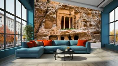 carved columns in the rock face, al beidha (little petra), petra, jordan Wall mural