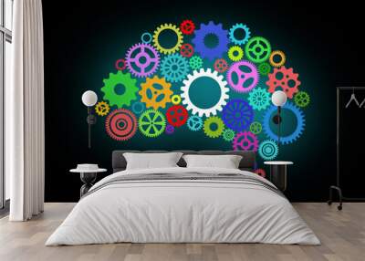 Artificial intelligence with human brain shape and gears Wall mural