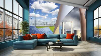 Pollution versus green environment renewable energy concept Wall mural