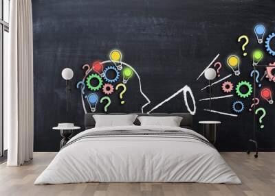 Share your knowledge concept with human head shape on blackboard Wall mural