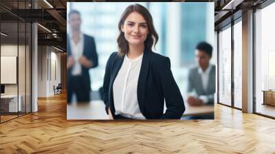 confident business team posing with their female leader at a corporate office. Wall mural