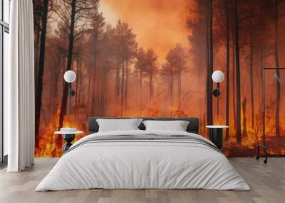 Forest fire with trees on fire. Generative AI	 Wall mural