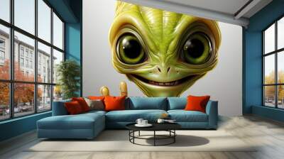 green extraterrestrial alien smiling and waving greeting Wall mural